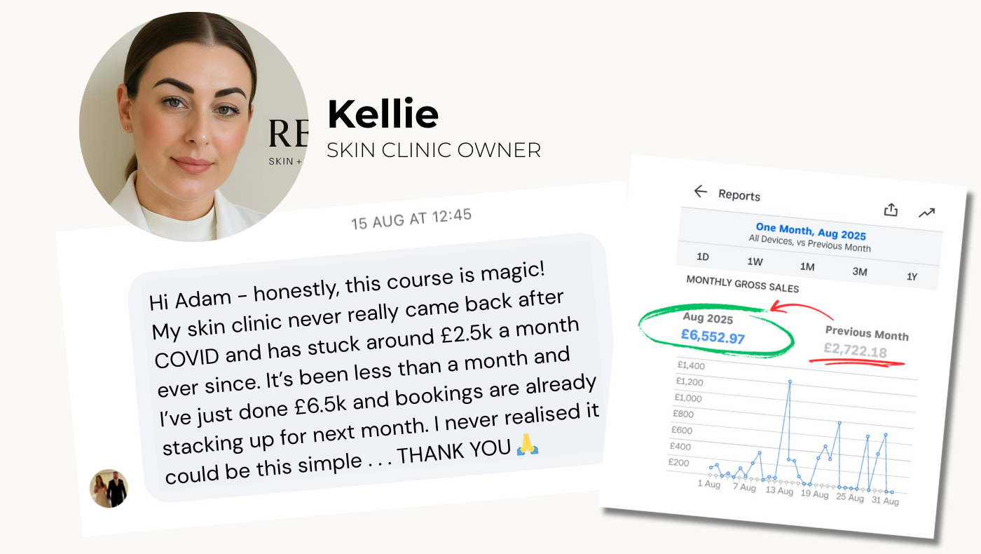 Skin clinic owner revenue results - Adam Chatterley MONEY Method
